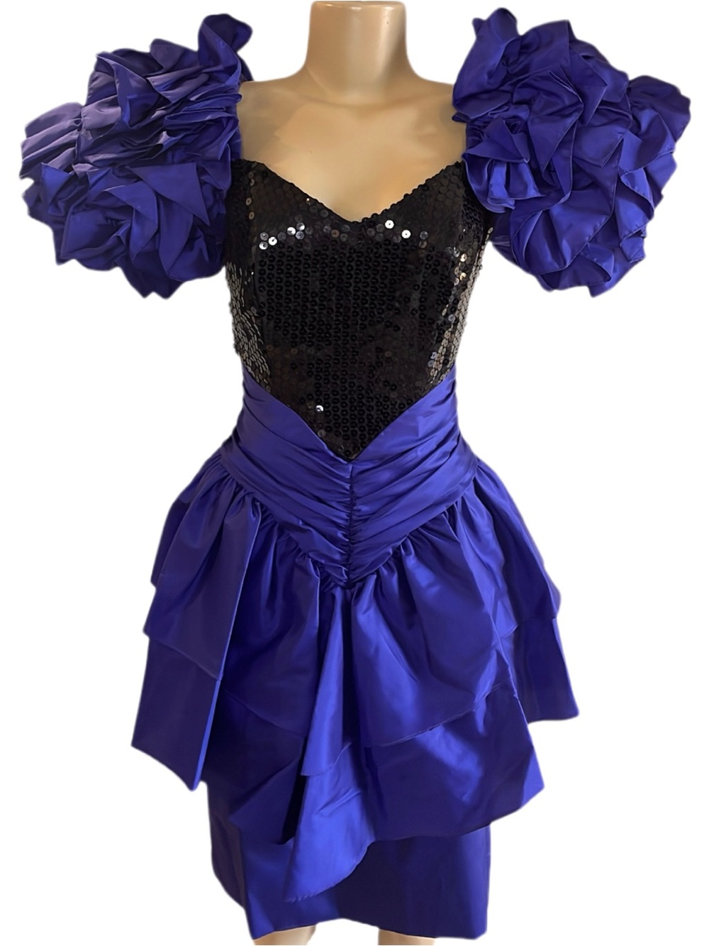 Vintage Susan Roselli For Vijack Sequin Ruffled Midi Dress